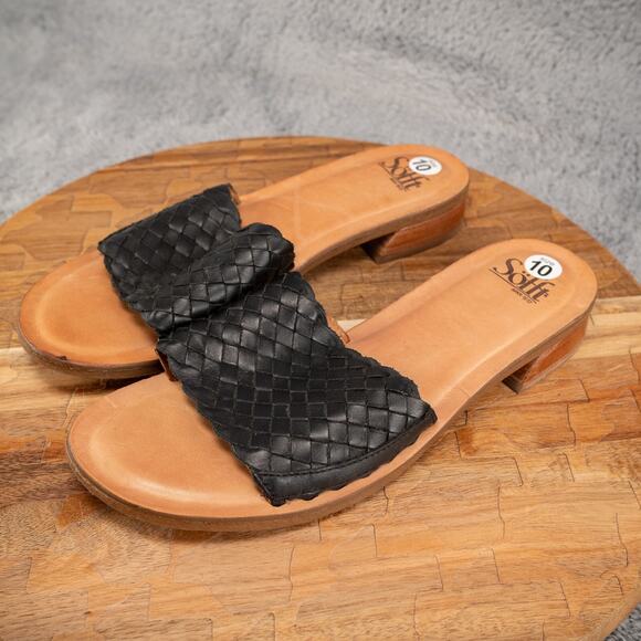 Sofft Ardee Womens Size 10 Black Leather Artisanal Woven Slip On Flat Sandals - Picture 4 of 7